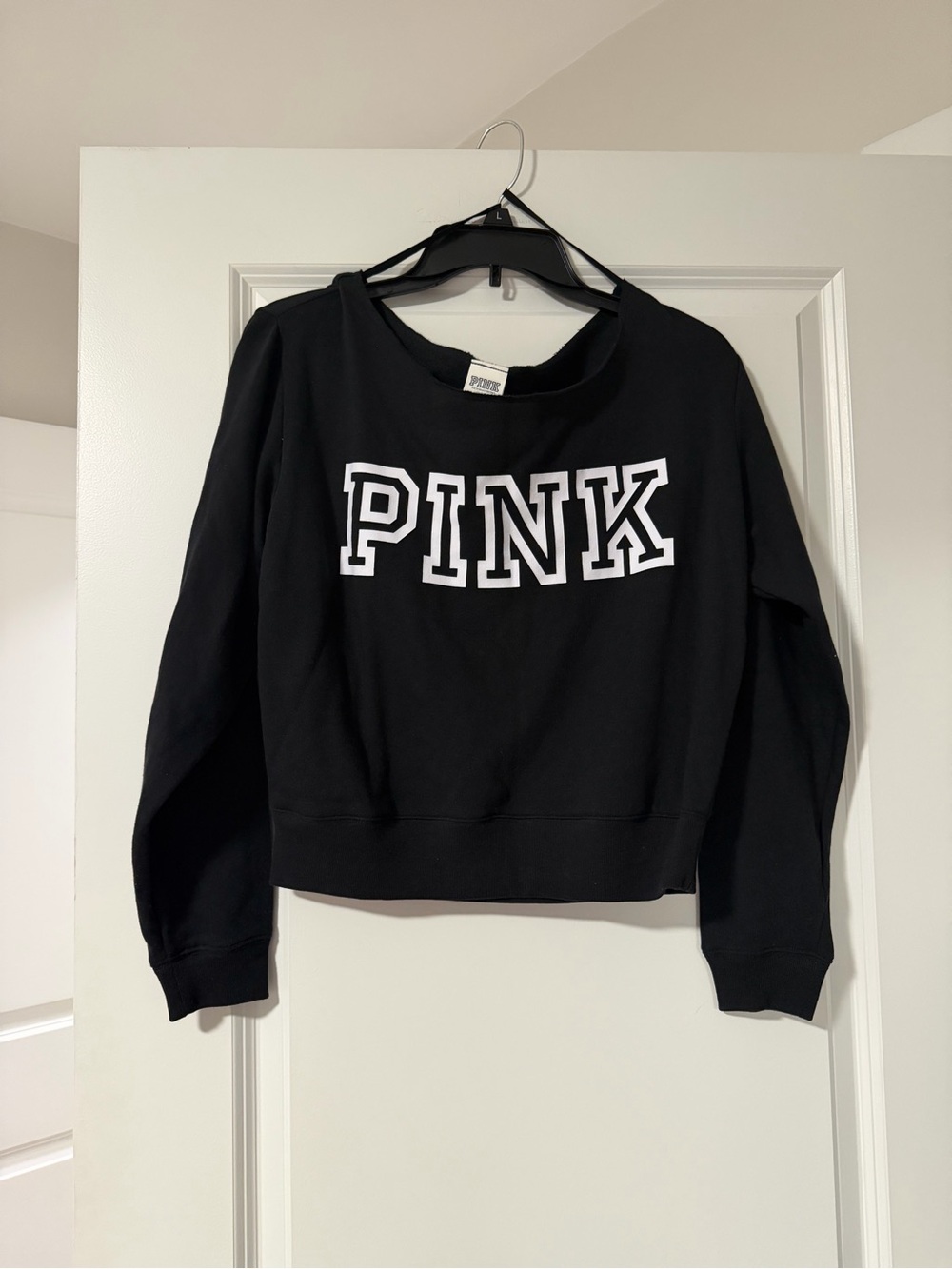 PINK Victoria's Secret Black and White Logo Tag Tee/Sleep Top